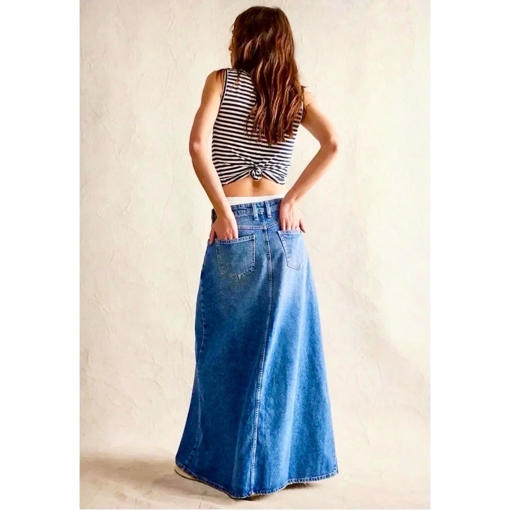 New Free People Come As You Are Denim Maxi Skirt - Picture 2 of 8